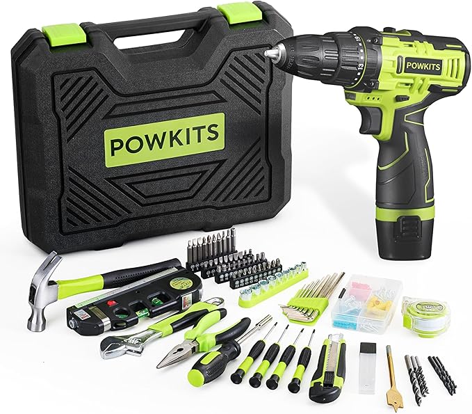 Cordless Drill: 12V Power Drill Set with Lithium Battery, 142Pcs Electric Tools Set with 3/8"Keyless Chuck, Portable Household Basic Tool Kit with Tool Box for Home, Green