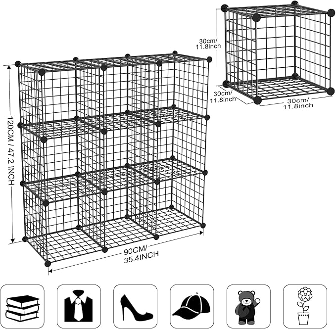 TUMUCUTE Wire Cube Storage Organizer, Metal Storage Shelves Bookshelf, Stackable Modular Closet Organizer for Bedroom Living Room, Office,Storage Shelves (9 Cubes, Iron)