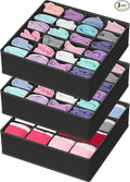Simple Houseware Sock Drawer Organizer for Dresser/Closet/Bedroom, 3 Pack, Black