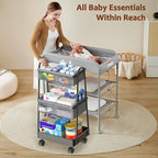 3 Tier Rolling Cart - Baby Diaper Caddy Organizer, 3 Tier Utility Cart Newborn Baby Nursery Essentials, Large Capacity, Easy to Assemble, Storage for Bedroom, Changing Table & Crib