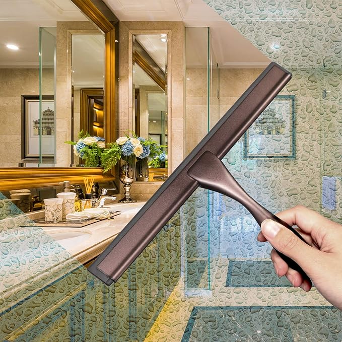 Hiware All-Purpose Shower Squeegee for Shower Doors, Bathroom, Window and Car Glass - Bronze, Stainless Steel, 10 Inches