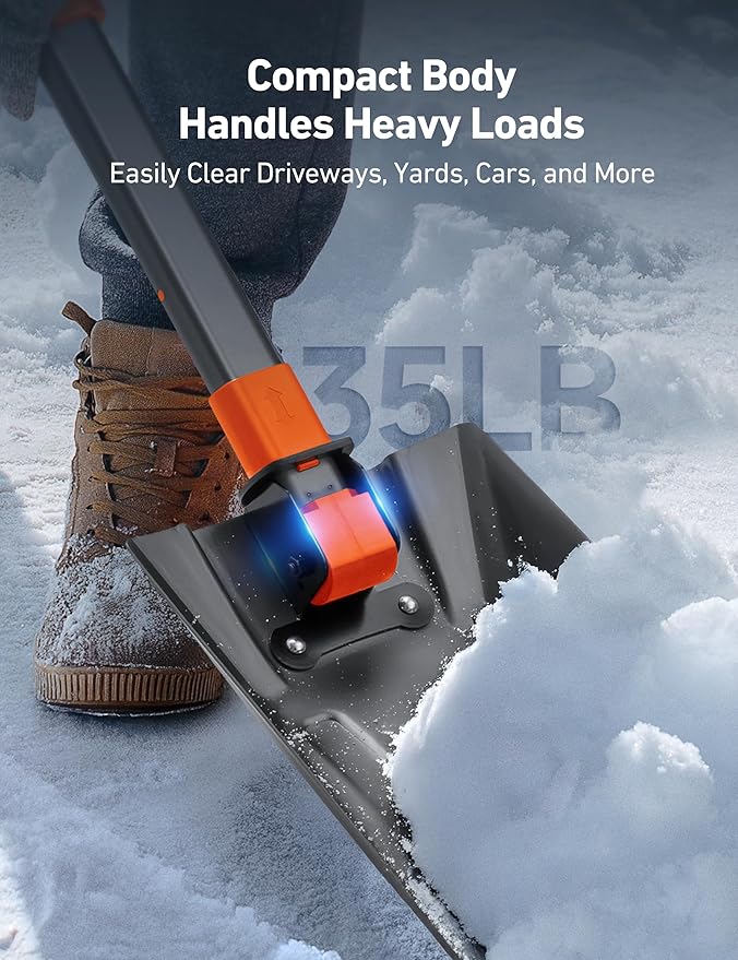 AstroAI 38.4" Folding Snow Shovel for Car, Extendable Snow Shovel with Thickened Aluminum Handle and Reinforced Iron Hinge, Portable and Multifunctional for Driveway, Cars, Camping and Mud, Grey