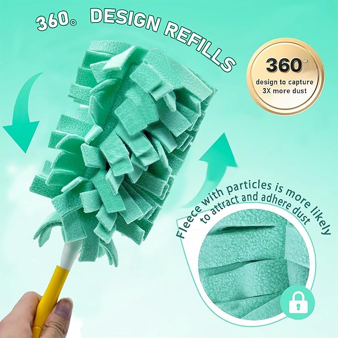 8 Pack 6 Layer Fleece Duster Refills for Swiffer Hand Duster, Zero Waste, 360-degree Cleaning，Reusable and Washable Replacement Dusters for Cleaning Ceiling Fan Hardwoods and Furniture(Multicolour)