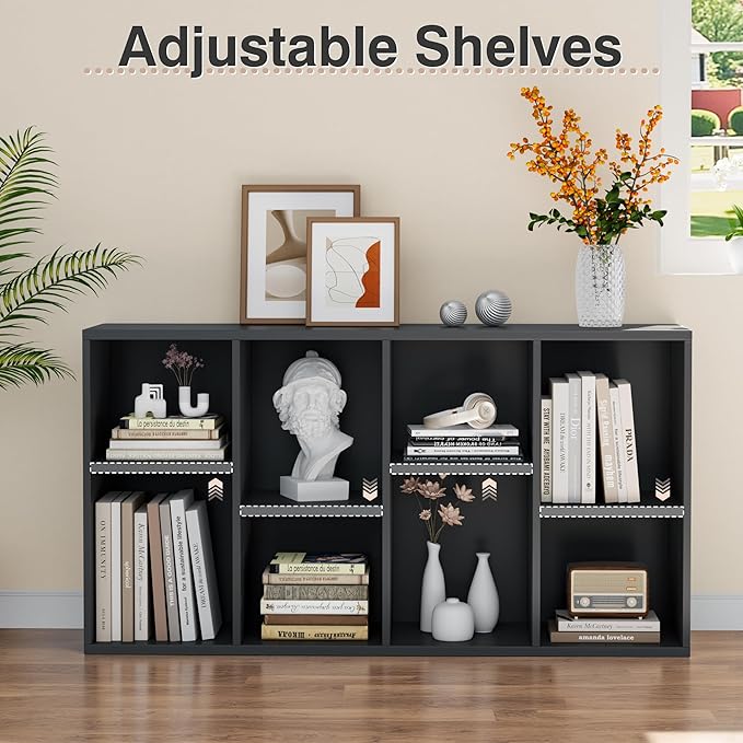 YESHOMY 8 Black Cube Bookcase, Open Frame 2-Tier Book Shelf, Bookshelf Storage Organizer with Adjustable Shelves for Organization, Room Decor