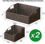 Ollieroo Rattan Storage Baskets, Handwoven Wicker Storage Bins with Built-in Handles, Storage Container Baskets for Shelves, Bedroom, Bathroom, Laundry Room or Kitchen(Brown)