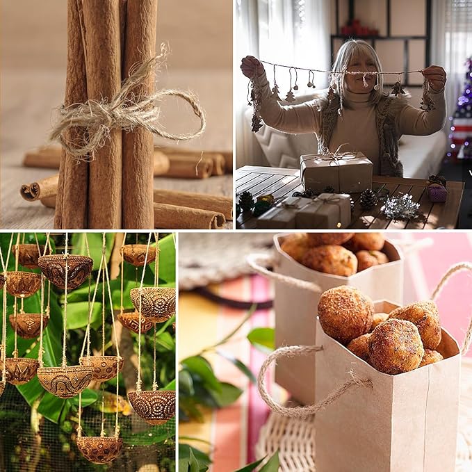 Natural Jute Twine 328 Feet Long String for Crafts Gift Wrapping Christmas Handmade Arts Decoration Packing String Home Decor （3mm * 328feet）