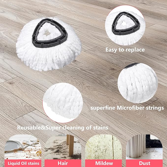Mop Heads Replacements Complete Combo for O-Ceda,4Pcs White Machine Washable Microfiber Spin Mop Refills Replace Heads,1 Scrub Brushs,1 Base,1 Set Handle,Spin Mop Replacements for Tub and Tile