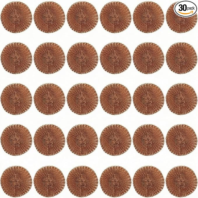 Baderke 30 Pcs Copper Coated Scouring Pad for Dishes Pots Pans and Ovens Easy Scouring for Tough Kitchen Cleaning