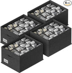 FHSQX 4 Pack Shoe Organizer for Closet,Foldable Shoe Organizer,Fits up to 48 Pairs,Storage Containers With Bottom Support for Shoes (Black, (16.5 * 12.6 * 9.5) x4)