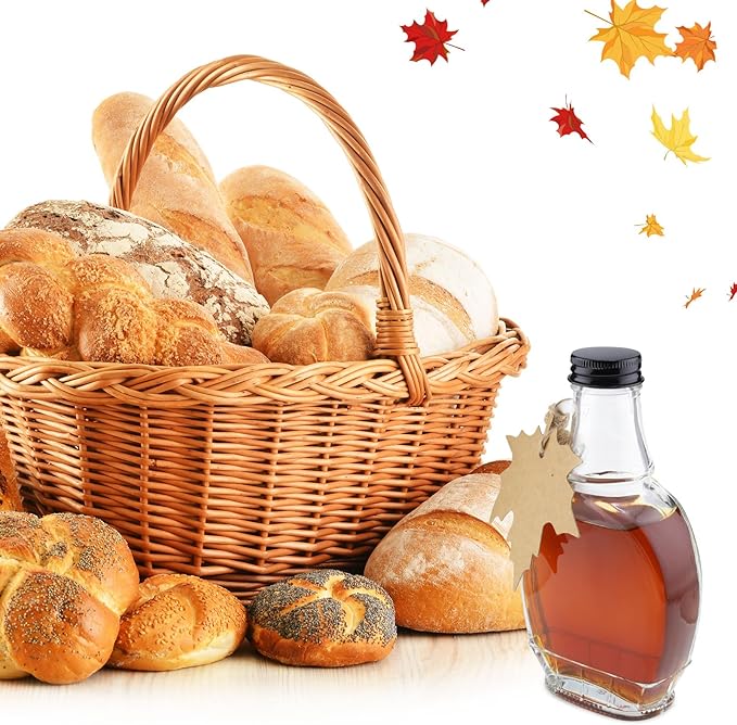 8 oz Maple Syrup Bottles with Loop Handle Black Aluminum Lids and Cotton Twines, Clear Glass Bottles with Maple Tag, Maple Syrup Jars Container Sample Bottles for Gift Juice Milk Sauce Storage (6)