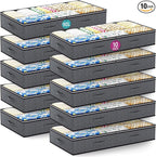 10 Pack Under Bed Storage Containers 90L Underbed Closet Organizer System Collapsible Storage Bins with Clear Window and Reinforced Handles for Bedding Pillows Blanket Towels Clothes Wardrobe Bedroom