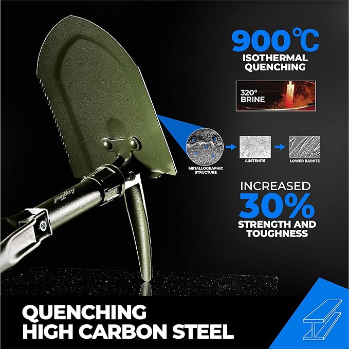 22.8'' Military Folding Camping Shovel, Offroad Survival High Carbon Steel Shovel (Olive) AugTouf by toolant