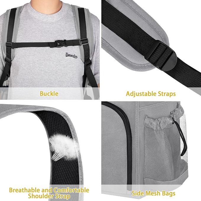 110L Backpack Laundry Bag, Laundry Backpack Heavy Duty with Shoulder Straps, Collapsible and Mesh Pocket Back to School Supplies Hamper Bag for College, Travel, Laundromat, Apartment Grey