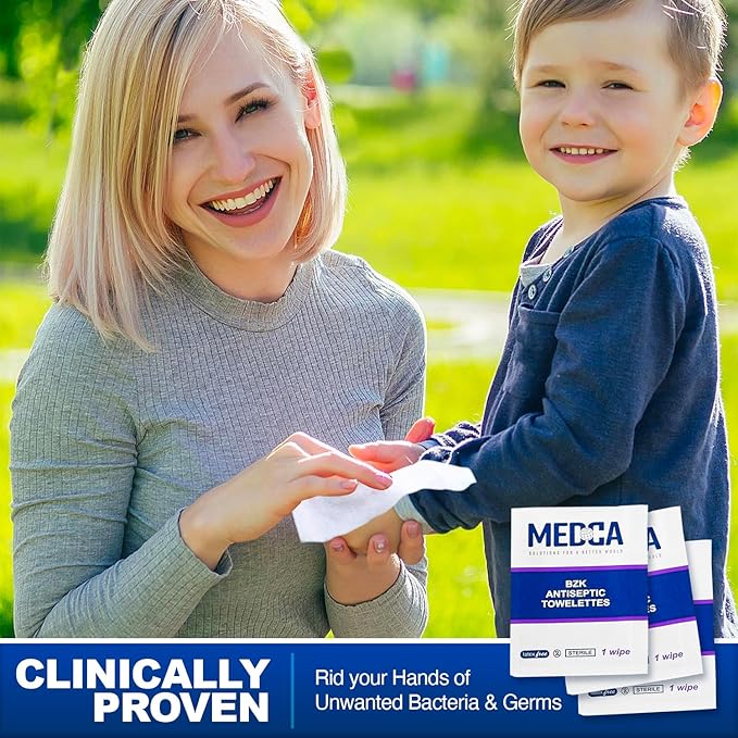 Hand Wipes – (Pack of 1000) Benzalkonium Chloride Swabs Individual BZK Single-Use Packets by MEDca