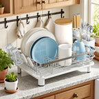 MOUKABAL Dish Drying Rack, Dish Rack, Stainless Steel Dish Racks for Kitchen Counter, Dish Drainer with Removable Utensil Holder, Drainboard (White,Stainless Steel,13''W x 17''L)
