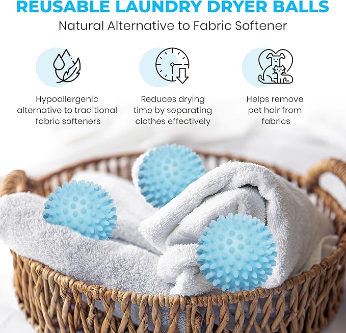 Handy Laundry Reusable Laundry Dryer Balls - A Natural Alternative to Fabric Softener, Reduce Drying Time and Save on Energy, Soft Fluffy Clothes, Fewer Wrinkles, Less Static Cling (Pack of 4)
