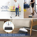 Broom with Dustpan Combo Set, 2 in 1 Broom and Dustpan Set with Long Handle, Upright 180° Rotating Broom with Brush and Lightwight Dust Pans for Home Kitchen Room Office Lobby Floor Cleaning，White