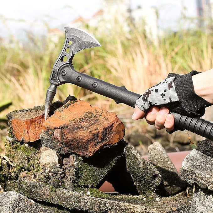 JXE JXO Camping Axe, Tomahawk with Spike, Survival Hatchet with Sheath, Nylon Fiber Handle for Outdoor Survival Hiking Camping （14.5 inch）