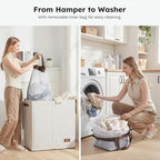 SOLEDI Large Double Laundry Hamper with Lid,165L Collapsible Clothes Hamper 2 section with Removable Bags, Space-Saving Laundry Basket for Bedroom, Dorm, College
