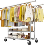 Raybee Clothing Rack Load 630 LBS, Clothes Racks for Hanging Clothes, Rolling Heavy Duty Clothing Rack, Metal Garment Rack for Clothes Storage Bedroom Closet Laundry Room