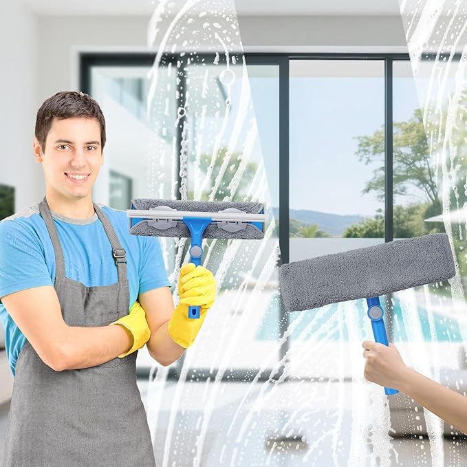 6.7 Feet Window Squeegee, 2-in-1 Window Cleaner Tool with Extension Poles, Squeegee for Window Cleaning Kit, Window Washing Equipment for Car Windshield Glass Door Indoor Outdoor High Windows