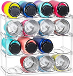LARGER Compartment - 4 Tier Stackable Water Bottle Organizer Holder - for Stanley 40oz & Others' Large Tumbler - Clear Wine Rack, 16 Cup Bottle Holder for Cabinet Home Countertop Fridge Pantry Shelf
