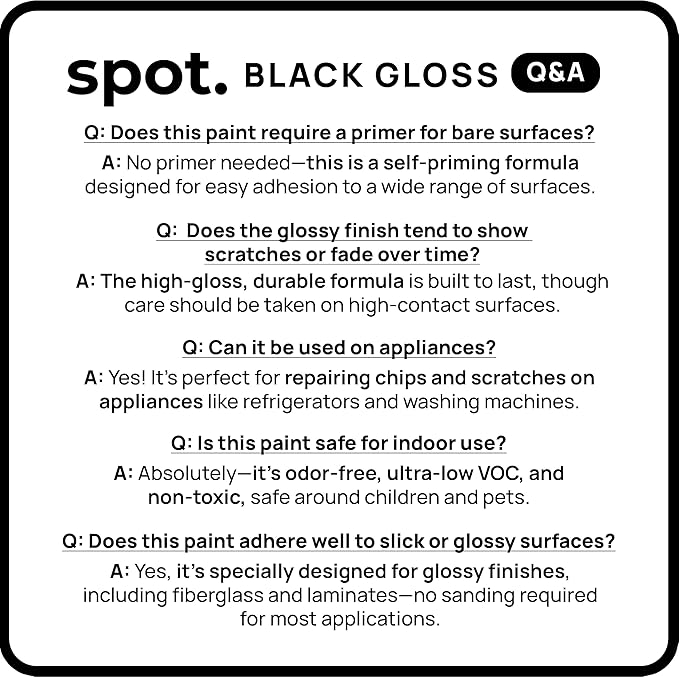 spot. Touch Up Paint, Porcelain + Appliance Repair Kit, for Chips, Scratches, Cracks on Tiles, Metal Surfaces, Ceramics, and Fiberglass, Black Pearl, 1 Fl Oz