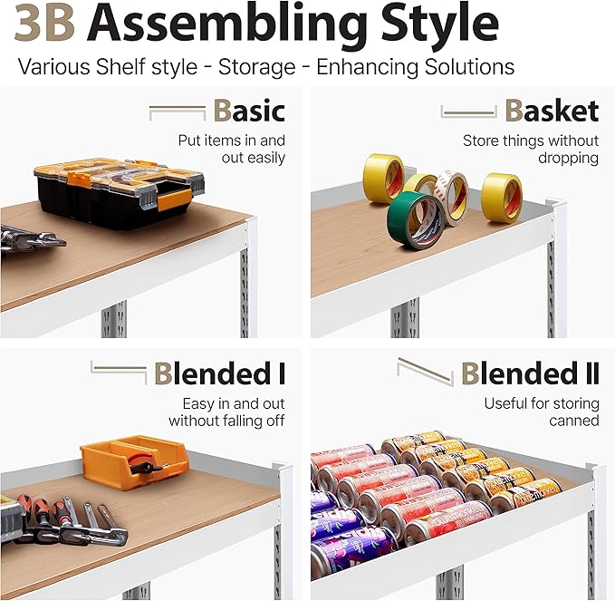 HOMEDANT House Lift-Beam White Boltless Heavy Duty Garage Storage Shelving Adjustable 5-Tier Metal Shelves Laminated Shelf Industrial Utility Rack Pantry 48.1" W x 24.4" D x 71.3" H 2Pack