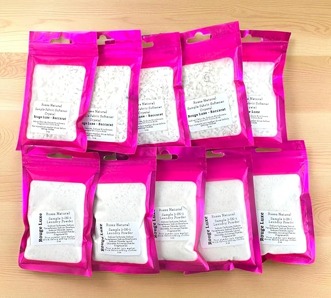 Travel Laundry Bundle, 10 Pre-Measured Packets, 5 Laundry Powder and 5 Fabric Softener Crystals, Patchouli and Rouge Luxe Scents (Rouge Luxe)