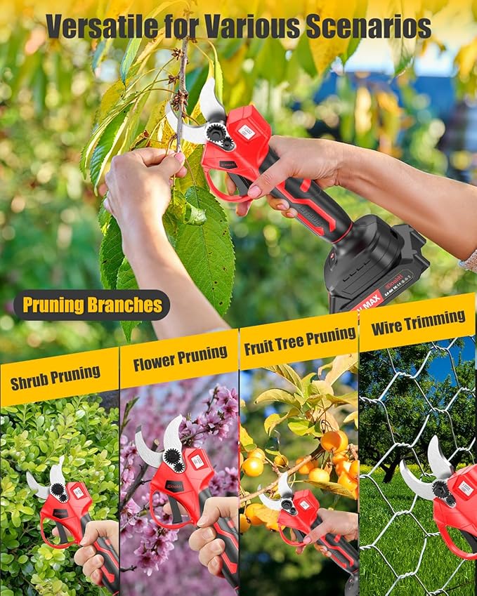 Electric Pruning Shears Cordless, 1.4" Cutting Diameter, LCD Display with Cutting Count & Battery Level, Powerful Brushless Motor, 2×2000mAh Batteries, Battery Pruner for Garden, Orchard & Fruit Trees
