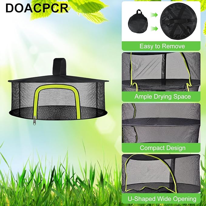 1 Layer Herb Drying Rack, Herb Drying Rack Hanging Mesh, Foldable Bud Drying Net with U-Shaped Zipper, Hooks, for Drying Herbs Plants, Flowers, Fruits, Food, Camping (1 Layer-23.62'')