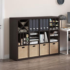 Furinno Cubicle Cube Insert, 9-Compartment Cube Organizer, Geometric Shelf Accessory, Fits into Furinno Triple Thick Cubes, IKEA Kallax, for Organizers and Storage, Black Dark Oak