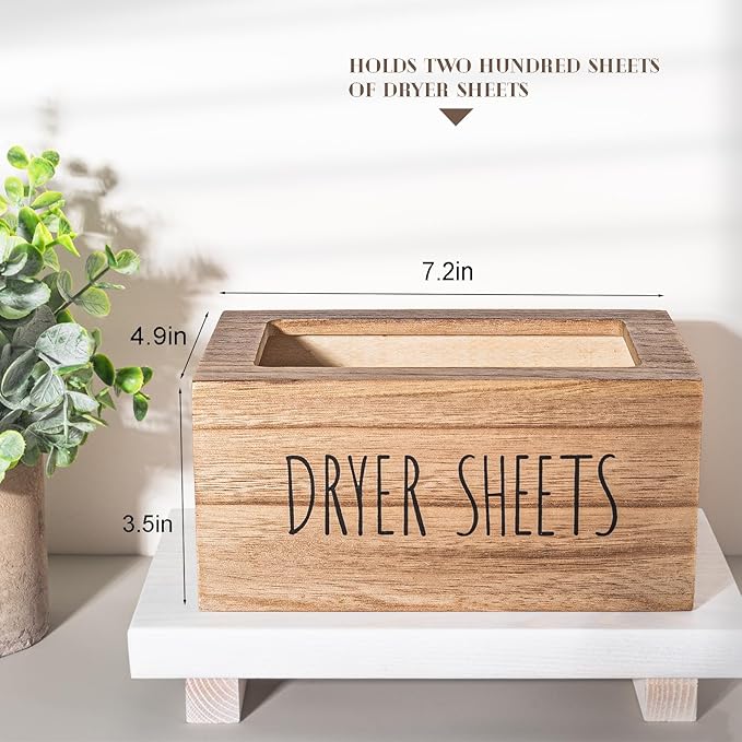 zoocatia Laundry Room Decor Dryer Sheet Container Wood Detergent Dispenser Organization and Storage Box Holder for Laundry Pods, Dryer Balls, Brown