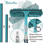 20 Feet High Reach Window Squeegee with 5-12Ft Extension Pole, Window Cleaner Tool with 3-Stage Telescoping Pole, Window Cleaning Kit with Rotatable Head (2 Squeegee & 2 Microfibre Cloths)