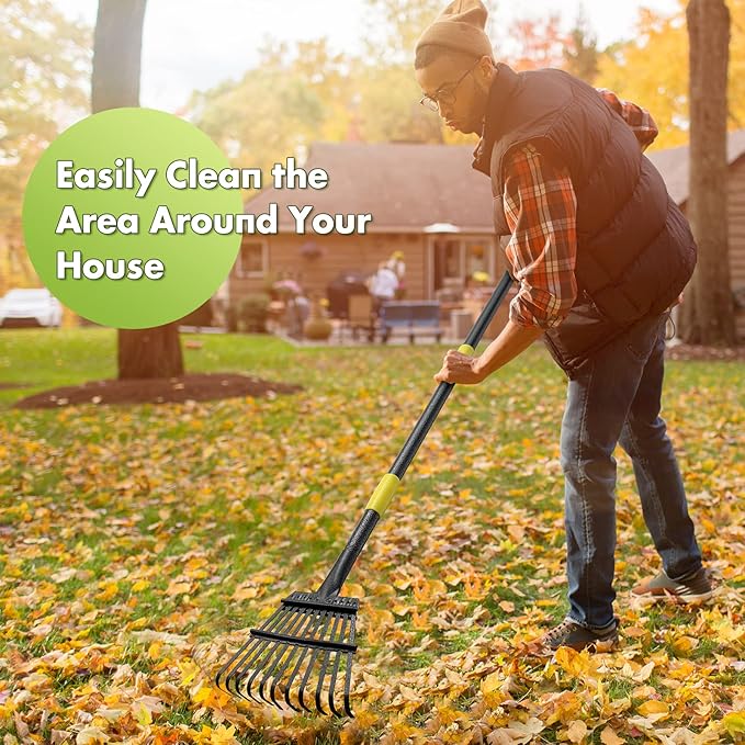 INFLATION Garden Rake for Leaves Sturdy Small Metal Yard Leaf Rakes for Lawns 78" Length 8.5 Inch Wide Adjustable 11 Tines for Women Men Kids Lightweight with Non-Slip Comfortable Smooth Long Handle