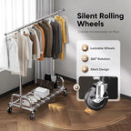 HOKEEPER Clothing Racks Heavy Duty Clothes Rack Adjustable Garment Rack for Hanging Clothes, Portable Coat Rack with Lockable Wheels, for Bedroom, Laundry, Balcony, Living Room 68.89''H*70.86''W*20"D