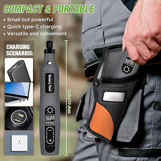 Mini Cordless Rotary Tool, 5-Speed 3.7V USB Rechargeable Rotary Tool Kit with 68 Accessories – Multi-Purpose Power Tool for Sanding, Polishing, Drilling, Engraving, DIY Crafts & Home Projects
