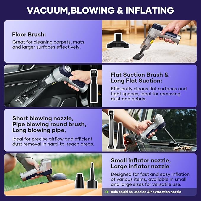 Mini Vacuum Cleaner, 3 in 1 Car Vacuum Cleaner High Power, 15000PA Powerful Suction, Air Duster, 7500mAh, Dual Filter,Adjustable Small Vaccum Portable Cordless for Cars,Desktop - Deep Blue