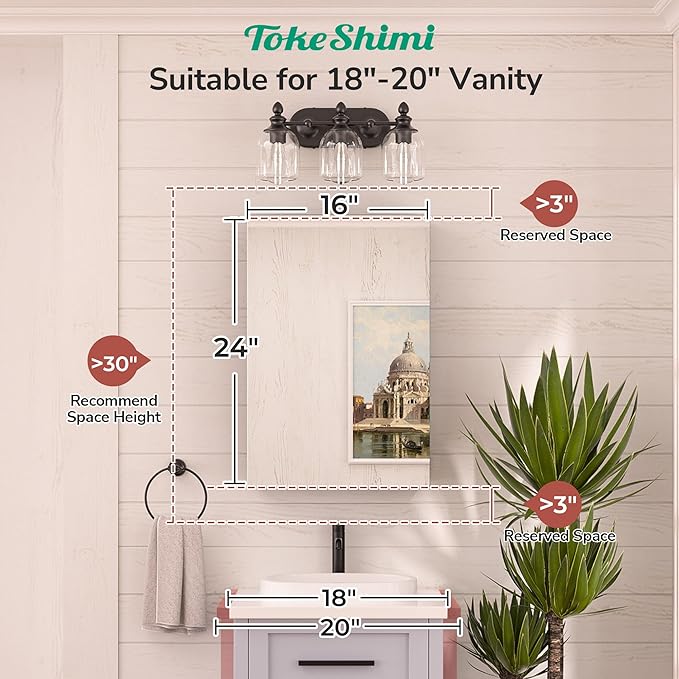 TokeShimi 16x24 Bathroom Medicine Cabinet with Mirror Tempered, Aluminum Silver Mirrored Medicine Cabinet Recessed or Surface Mount with Adjustable Storage Metal for Modern Farmhouse
