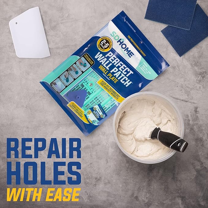 Drywall Repair Kit by SD Home, Fix Large Holes Fast, Wall Plate, 2 Patch Dry Compound Bags, Sanding Block & Trowel, Perfect Drywall Hole Patch Solution, Quick & Easy Filler, Wall Putty, Spackle Paste
