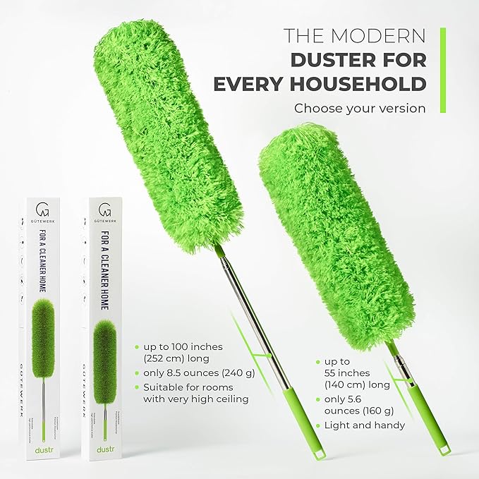 Extendable Microfiber Feather Duster, Feather Dusters for Cleaning, Ceiling Fan Dust and Cobweb Cleaner - Electrostatic Bendable Head - up to 55 Inch