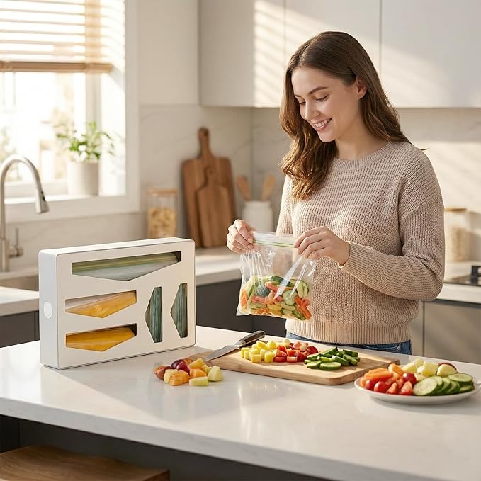 Li & Zhao Storage Bag Organizer Kitchen Drawer - Baggie Organizer for Drawer Foil and Plastic Wrap Organizer Bag Storage Organizer Food Bag Dispenser for Quart Gallon Snack Sandwich Bag