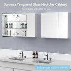 Sunrosa Medicine Cabinet with Mirror, 36" W x 31.5" H, 2 Asymmetrical Doors, Wall-Mounted & Recessed Bathroom Medicine Cabinet with Tempered Glass Mirror