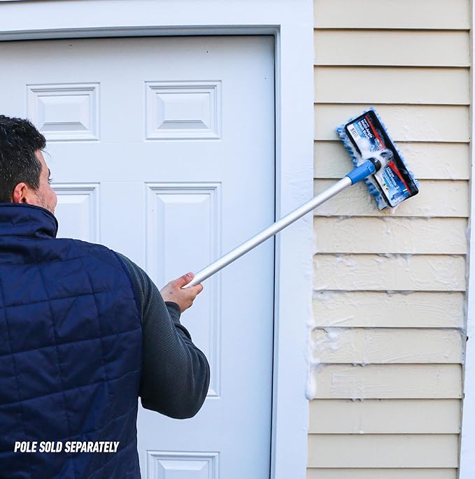 Unger Professional Lock-On HydroPower 10” Bi-Level Soft Wash Brush, Compatible with Waterflow Poles, Outdoor Cleaning Supplies, Great for Patios, Siding, Windows, Cars, and Boats