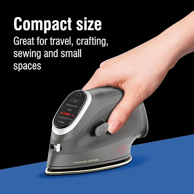 CHI Mini Steam Iron for Clothes, Sewing, Crafting and Travel with Titanium Infused Ceramic Soleplate, 1000 Watts, XL 10’ Cord, 3-Way Auto Shutoff, Portable, Vacation Essentials, Black (13120)