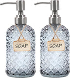 Bathroom & Kitchen Glass Hand and Dish Soap Dispenser with 304 Rustproof Stainless Steel Pump (Grey-2pack)