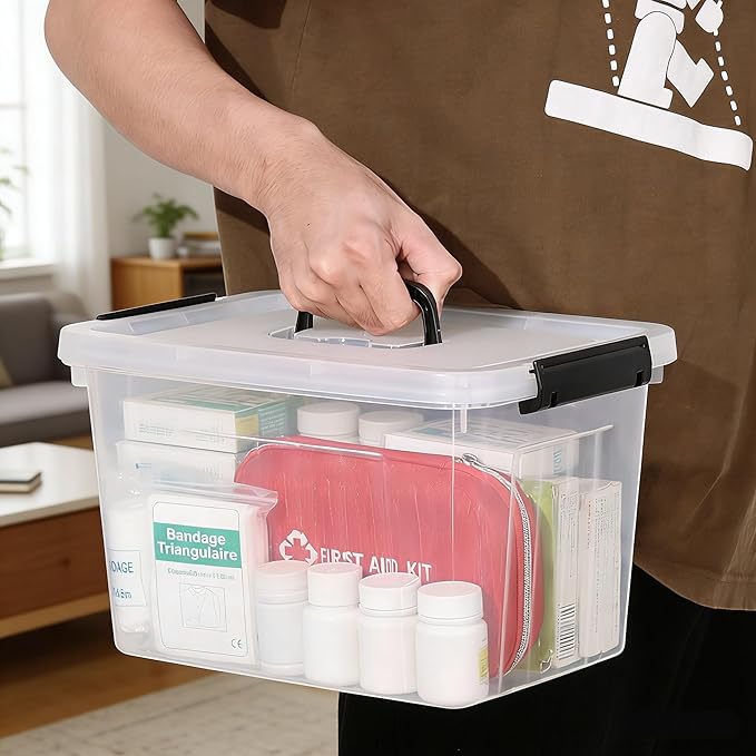 Zopnny 6-Pack 12 Quart Latch Box, Stackable Organizer Bins with Latching Lids, Clear Plastic Organization Containers for Closet, Bedroom, Shelving Units and Everyday Home Storage