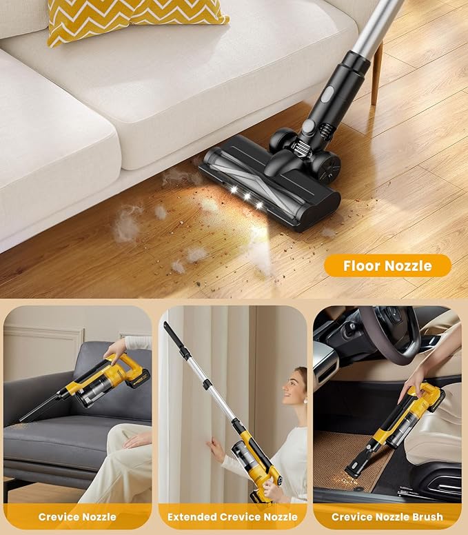 8000mAh Cordless Vacuum with Extra Battery, 700W Brushless Vacuum Cleaners for Home, 6 in 1 Electric Stick Vacuum withwith Hepa Filter, Best Cordless Vacuum for Pet Hair /Carpet Hardwood Floor/Dorm