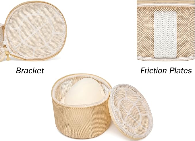 2 Pack Bra Laundry Bags for Washing Machine, Delicate Underwear Wash Bags with Anti-Deformation Structure & Fixed Friction Plates (beige)