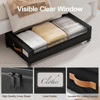 LAMU Under Bed Storage with Wheels, 4 Pack Under Bed Storage Containers with Clear Lid, XXL 60L Underbed Storage Bins, Rolling Under Bed Metal Drawers for Clothes, Blankets, Shoes, Black